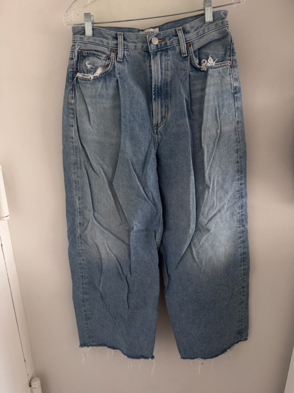 Agolde Dagna Light Blue Wide Leg Pleated Cropped Jeans, 26 - Picture 5 of 8